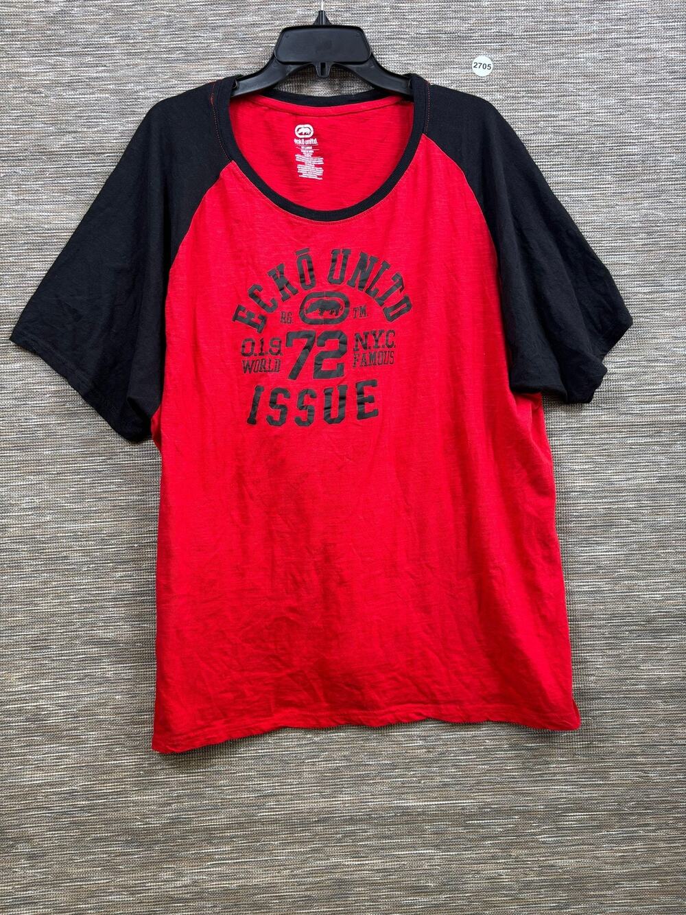 Ecko Unltd Shirt Mens Size 3XL Red Black Issue 72 Graphic Raglan Tee Streetwear